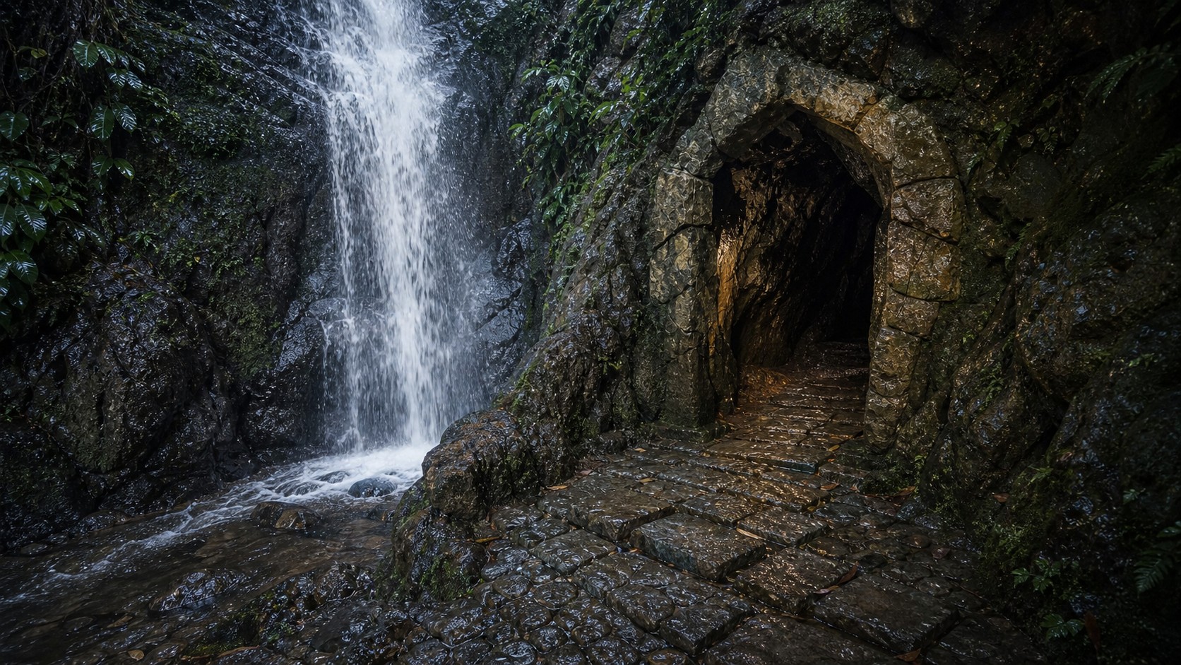 Grotte hinter dem Wasserfall