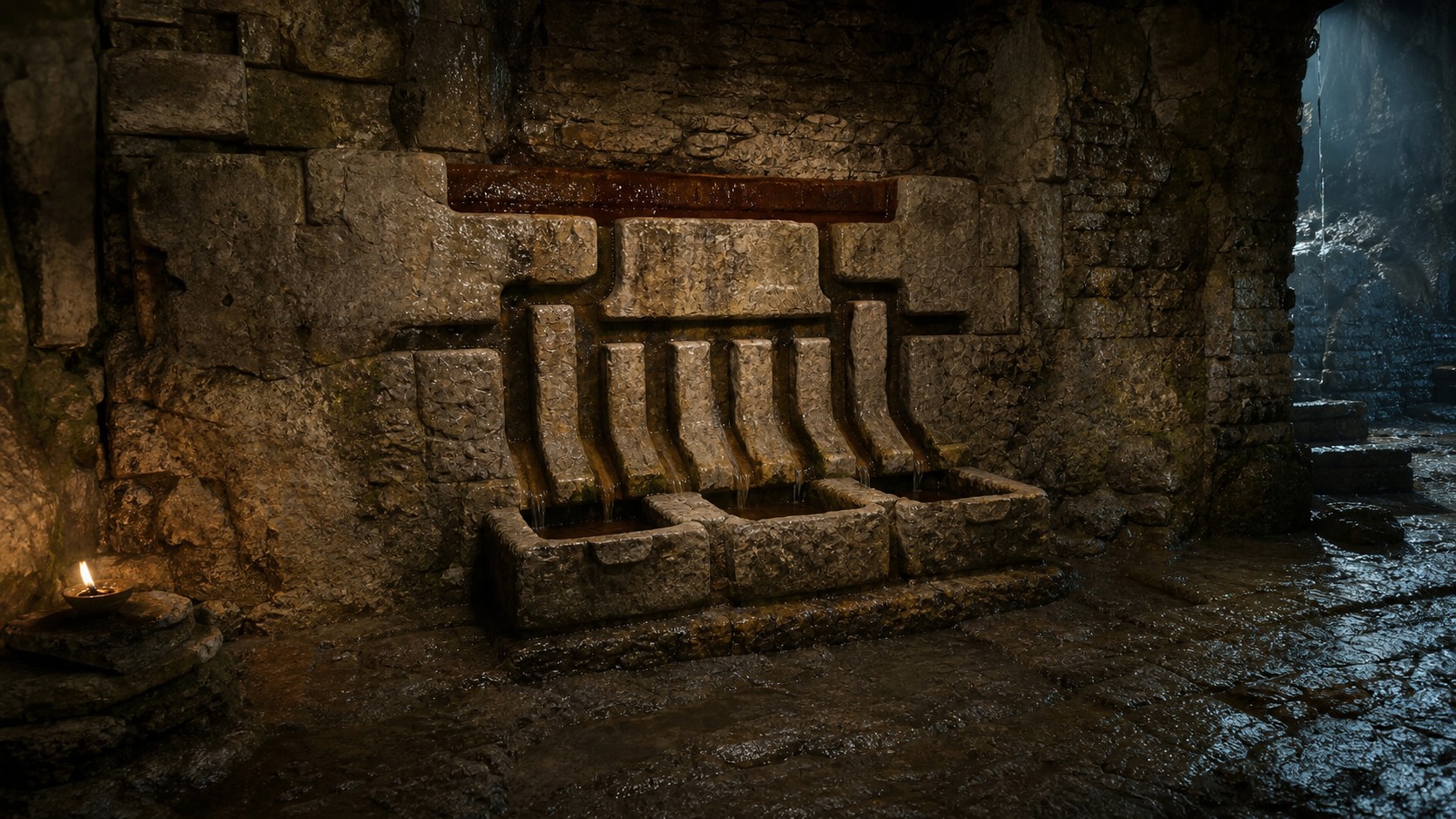 Uralter Rohraltar in einer Felsenkammer